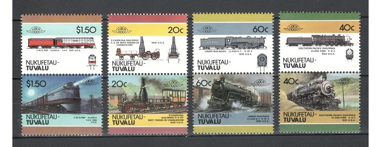 TUVALU, NUKUFETAU 1986 - TRENURI - SERIE DE 8 TIMBRE - NESTAMPILATA - MNH / trenuri365